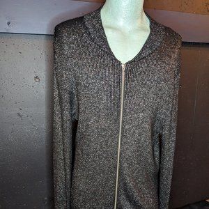 Mens Zip Ribbed Cardigan Sweater Black Silver XL Inc International Concepts EUC